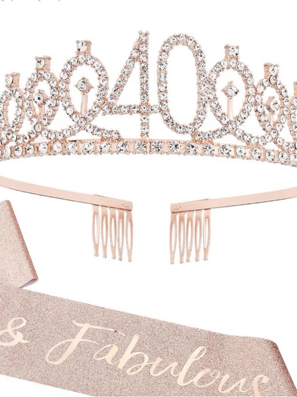 40 & Fabulous Rose Gold Tiara and black purple Sash